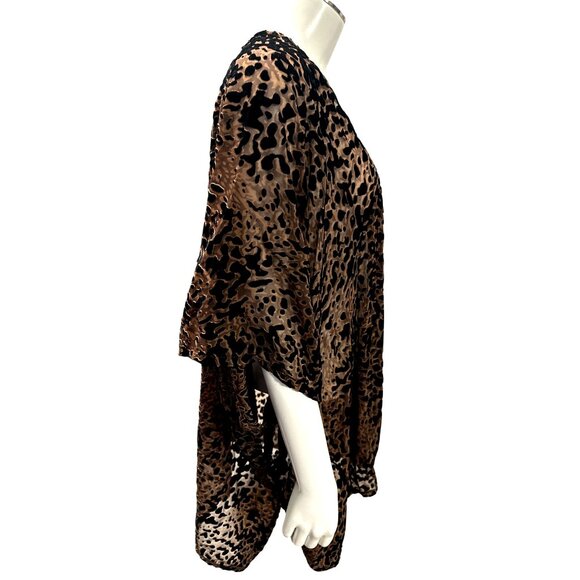 CCC Open Velvet Sheer Leopard Print Kimono Cardigan Cover Up One Size Fits Most - Picture 4 of 8